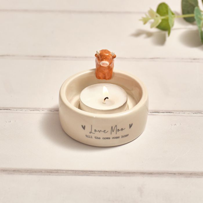 TINY WORLD LOVE MOO HIGHLAND COW TEALIGHT HOLDER