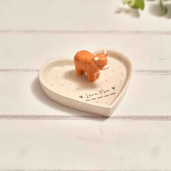 TINY WORLD LOVE MOO HIGHLAND COW TRINKET DISH