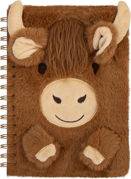 Highland Cow Plush A5 Notebook with Soft Fur Cover