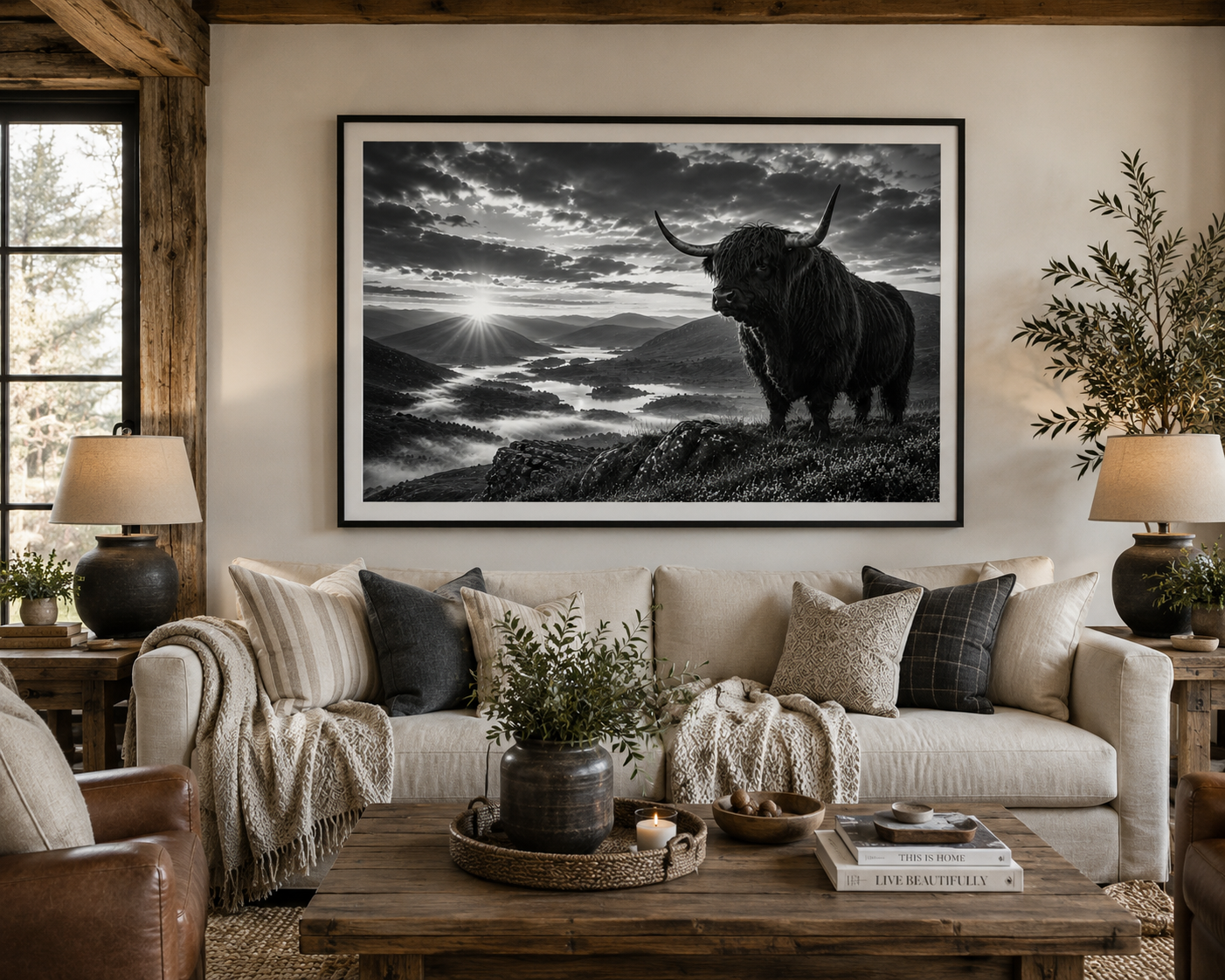 Highland Monarch | Black & White Highland Cow Fine Art Print