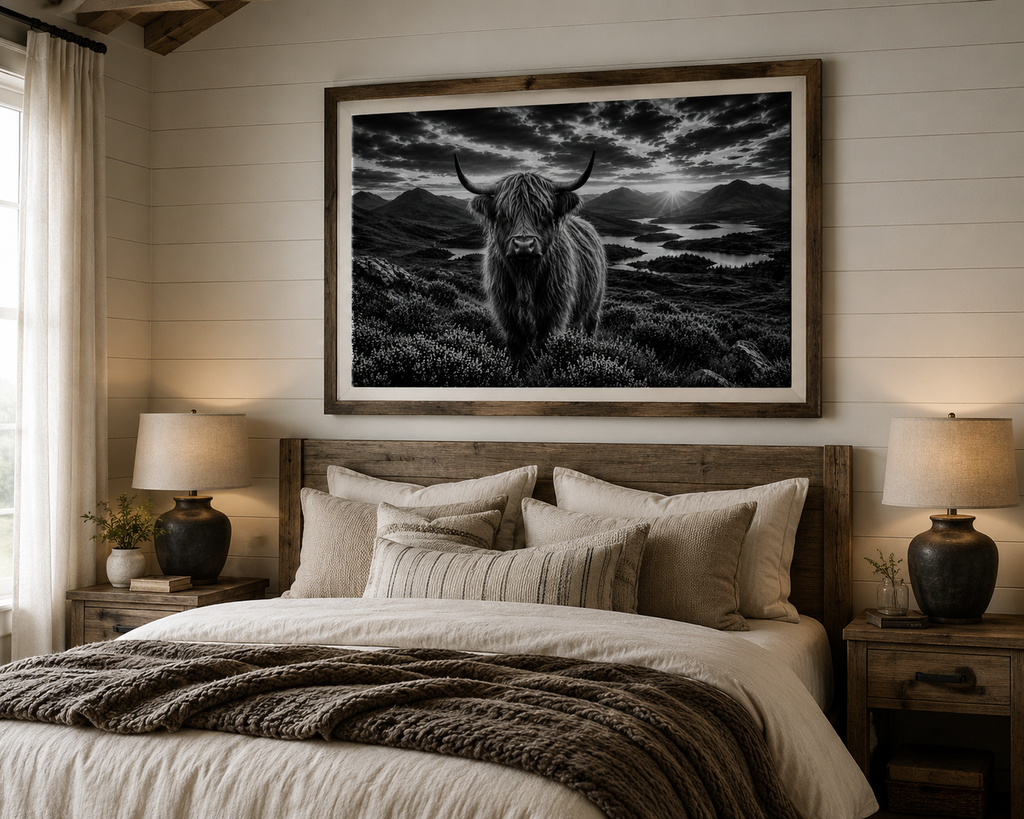 Heather Majesty | Black & White Highland Cow Fine Art Print