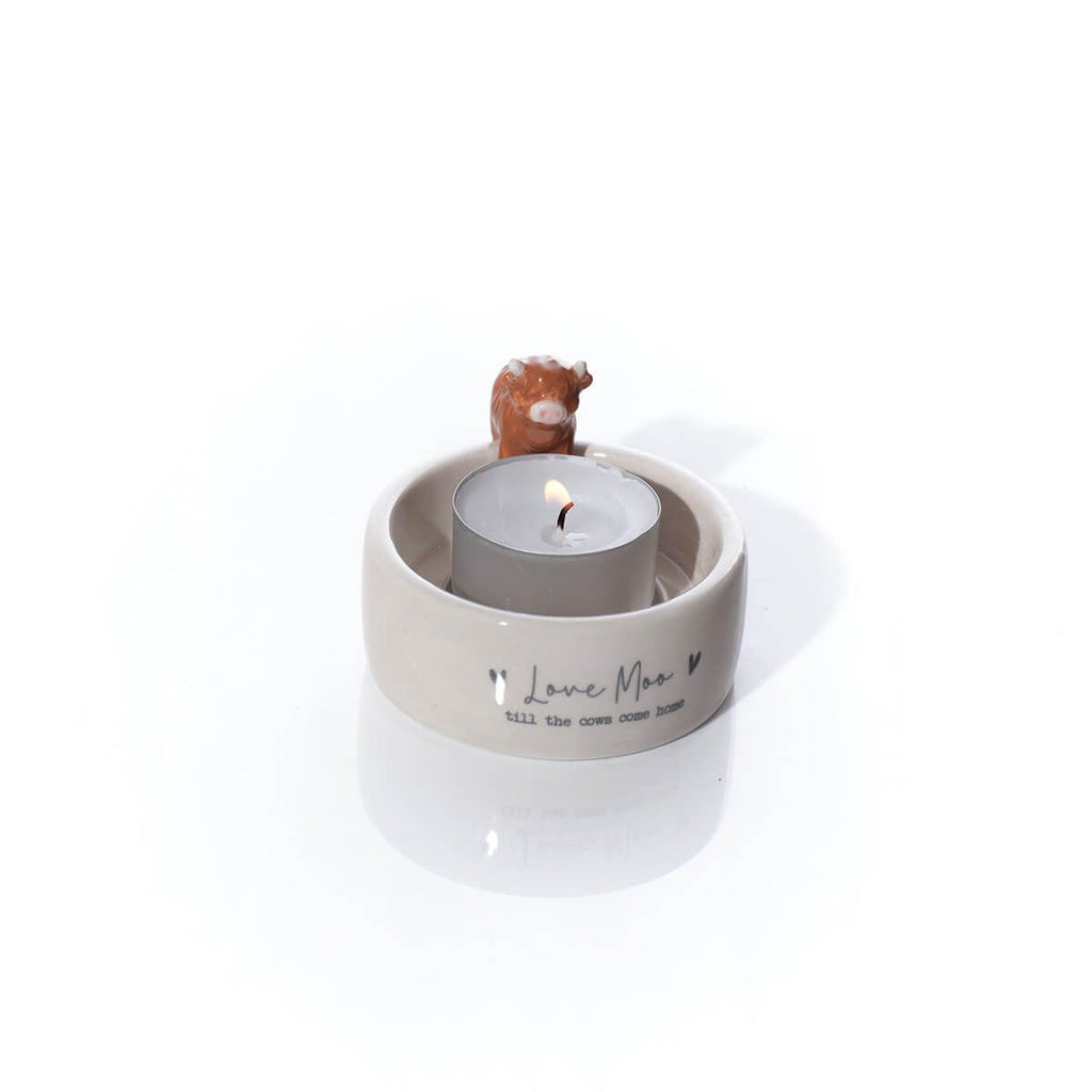 TINY WORLD LOVE MOO HIGHLAND COW TEALIGHT HOLDER