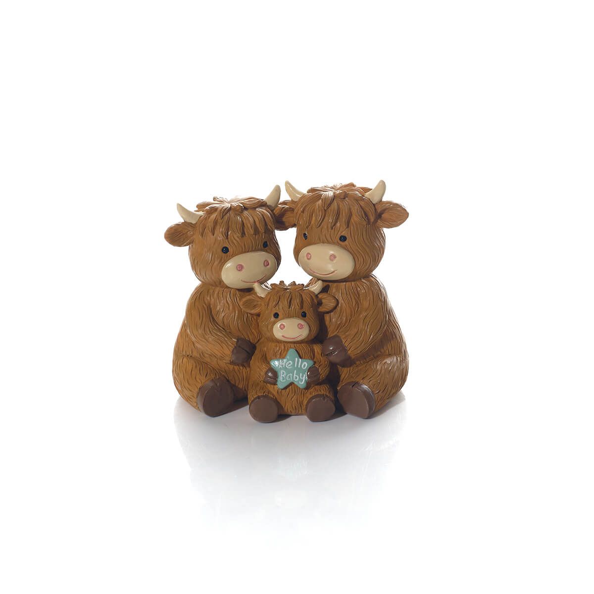 HIGHLAND COW HELLO BABY FAMILY ORNAMENT
