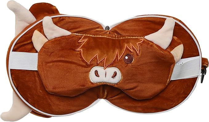 Relaxeazzz Highland Coo Cow Plush Travel Pillow & Eye Mask