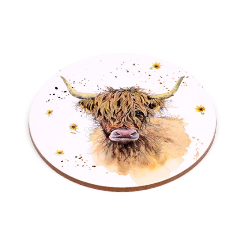 Jan Pashley Highland Coo Cow Set of 4 Cork Coasters