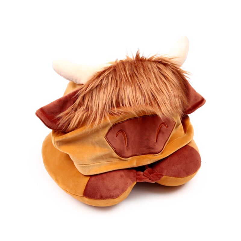 Hoodeazzz Hairy Coos Cow Highland Coo Plush Memory Foam Travel Pillow & Hood