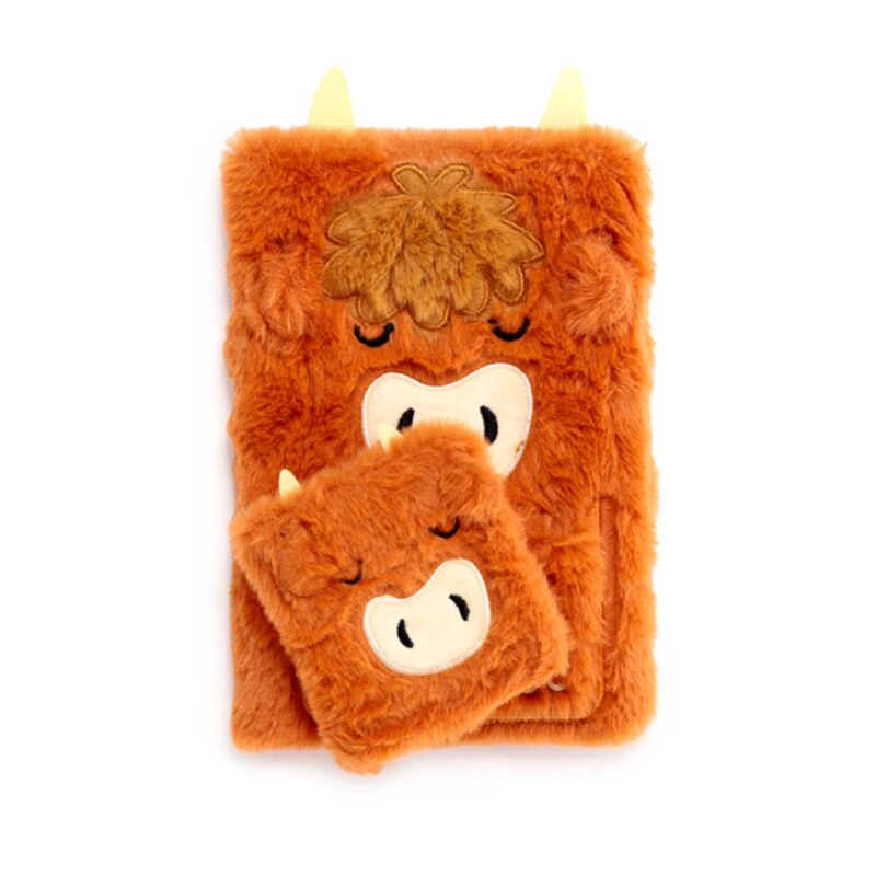 Highland Coo Cow Plush Notebook with Pouch & Mini Notebook
