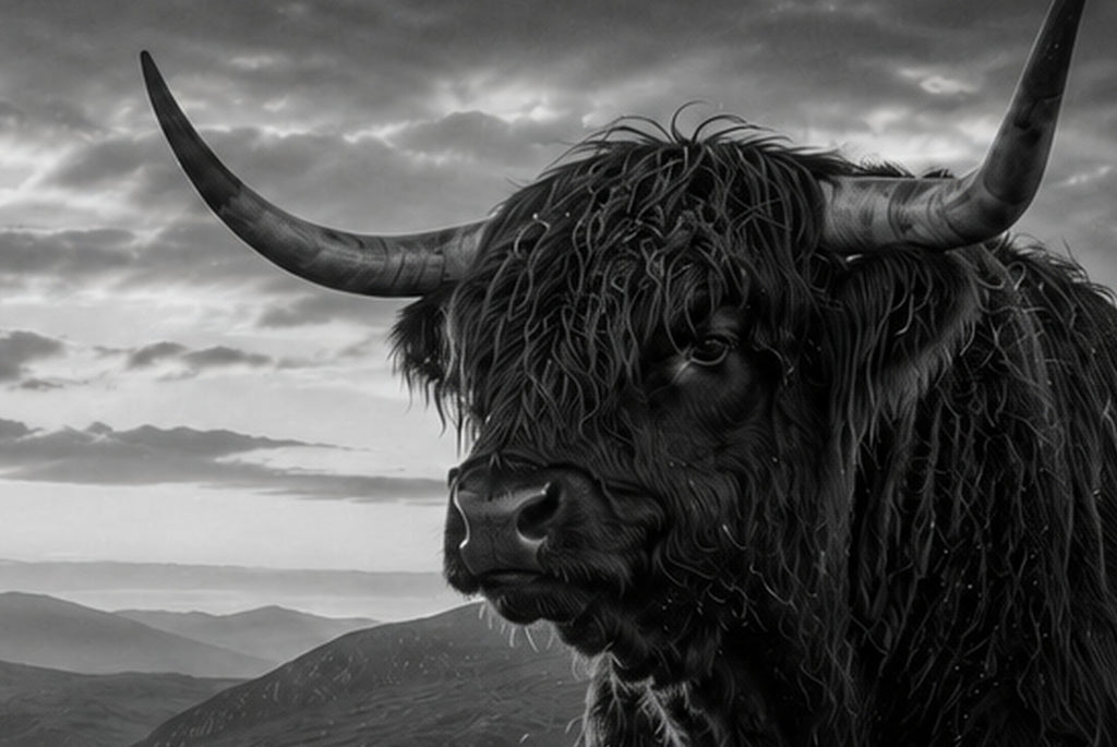 Highland Monarch | Black & White Highland Cow Fine Art Print