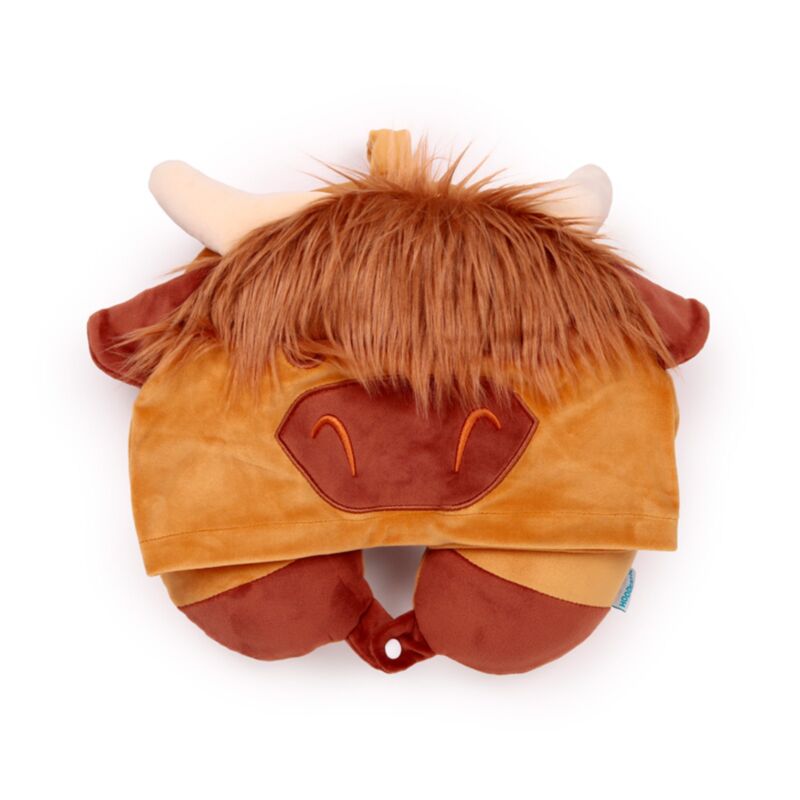 Hoodeazzz Hairy Coos Cow Highland Coo Plush Memory Foam Travel Pillow & Hood