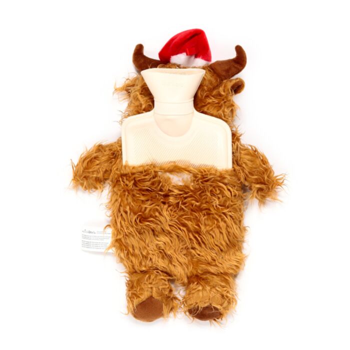 Christmas Highland Cow 650ml Hot Water Bottle With Plush Cover Gift