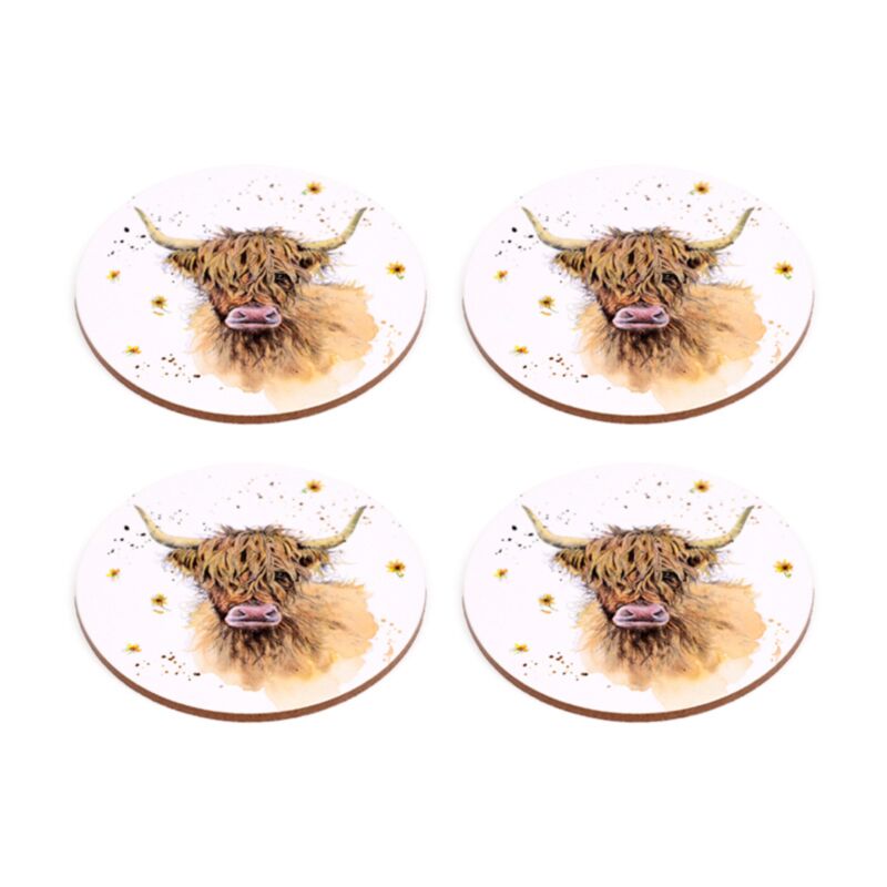 Jan Pashley Highland Coo Cow Set of 4 Cork Coasters