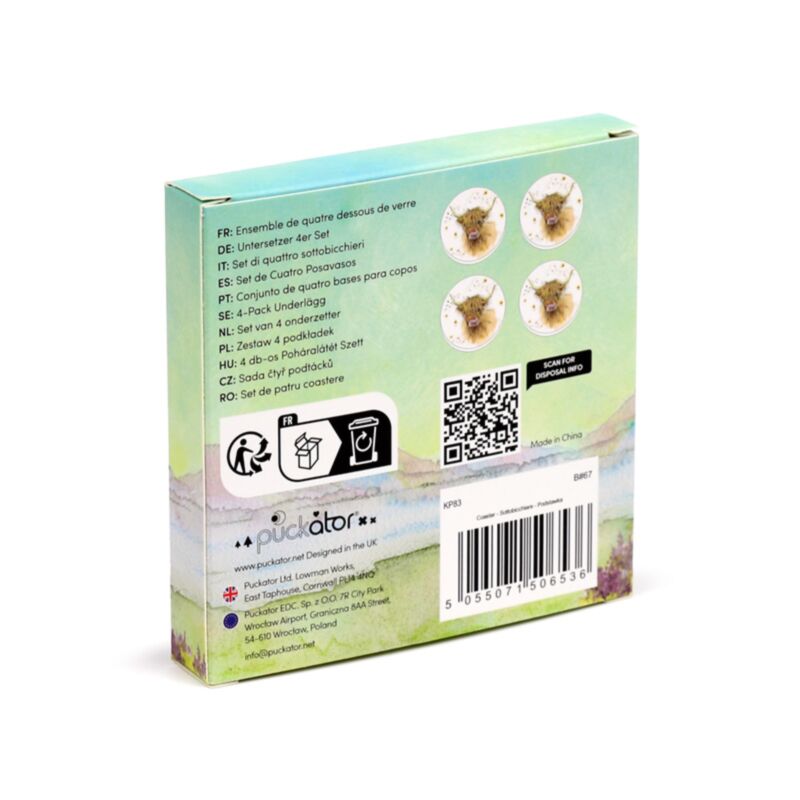 Jan Pashley Highland Coo Cow Set of 4 Cork Coasters