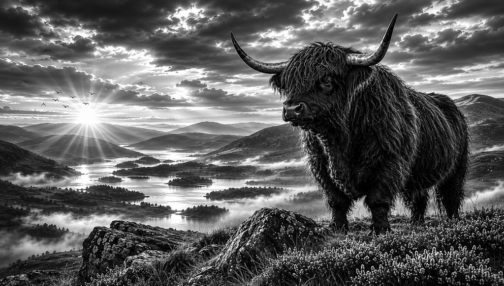 Highland Monarch | Black & White Highland Cow Fine Art Print