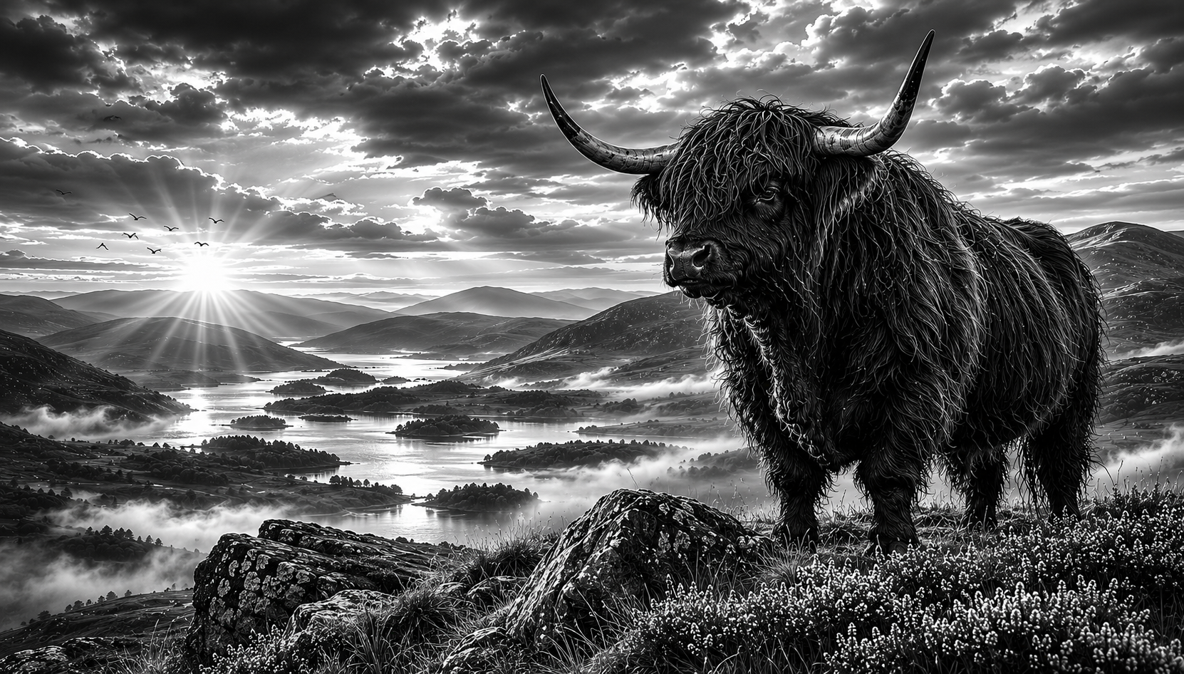 Highland Monarch | Black & White Highland Cow Fine Art Print