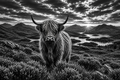 Heather Majesty | Black & White Highland Cow Fine Art Print