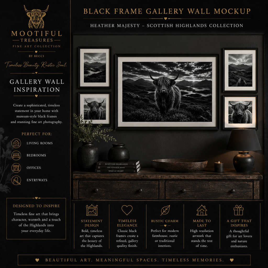 Heather Majesty | Black & White Highland Cow Fine Art Print