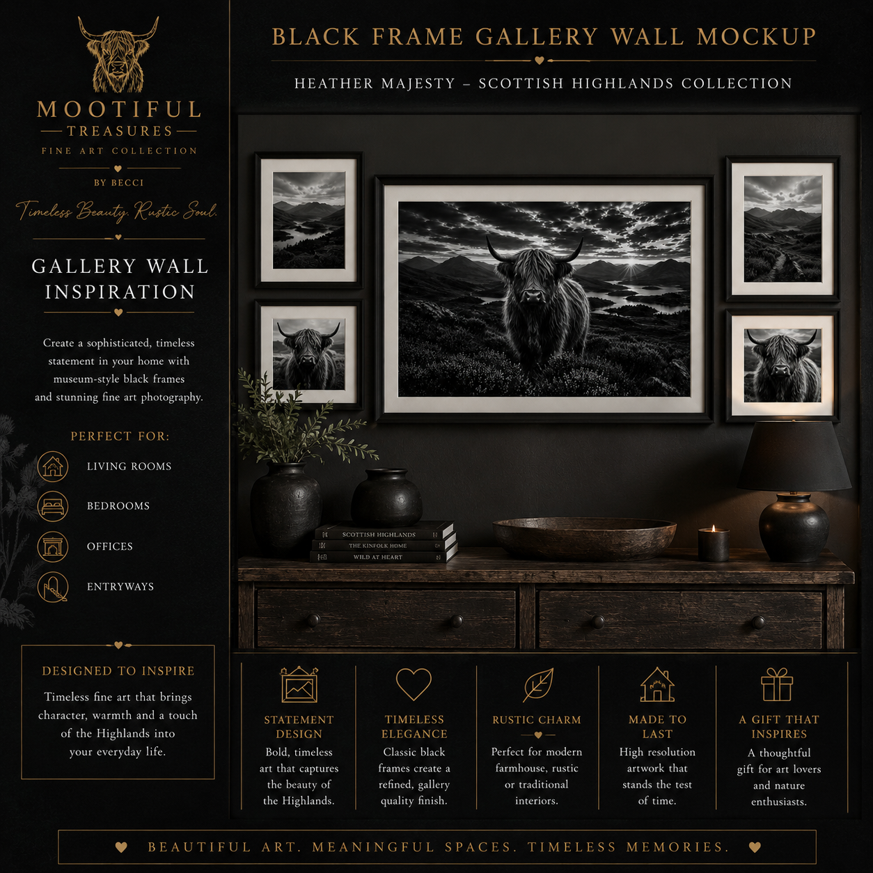 Heather Majesty | Black & White Highland Cow Fine Art Print