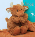 Brown Highland Coo Cow Baby Toy Soother Comforter & Soother Box