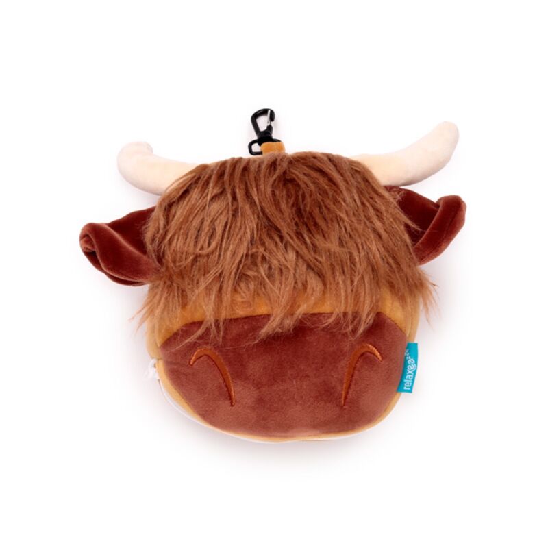 Relaxeazzz Highland Coo Cow Plush Furry Fringe Travel Pillow & Eye Mask