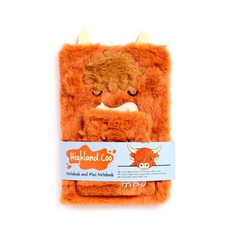 Highland Coo Cow Plush Notebook with Pouch & Mini Notebook