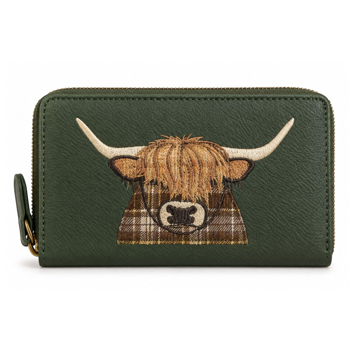 Highland Cow Zip Purse With Coin And Card Slots - Green