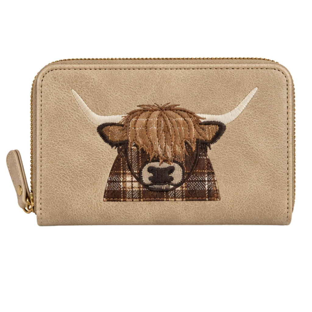 Highland Cow Zip Purse With Coin And Card Slots - Nude