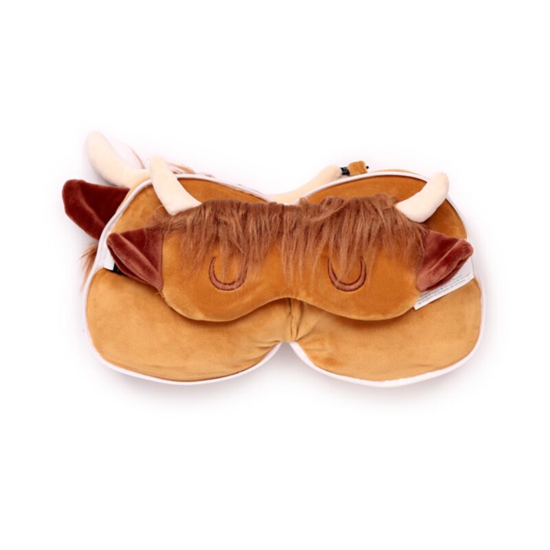 Relaxeazzz Highland Coo Cow Plush Furry Fringe Travel Pillow & Eye Mask