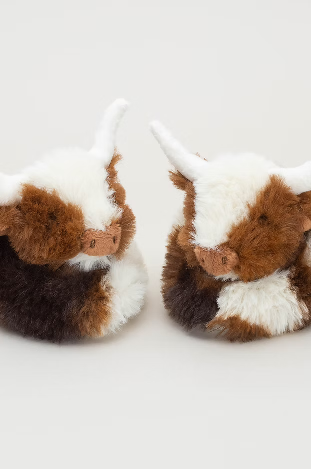 Texas Longhorn Cow Baby Slippers Brown & Pop Up Box