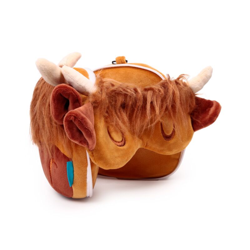 Relaxeazzz Highland Coo Cow Plush Furry Fringe Travel Pillow & Eye Mask