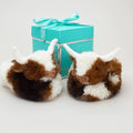 Texas Longhorn Cow Baby Slippers Brown & Pop Up Box