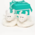 Cream Highland Coo Cow Baby Slippers Brown & Pop Up Box