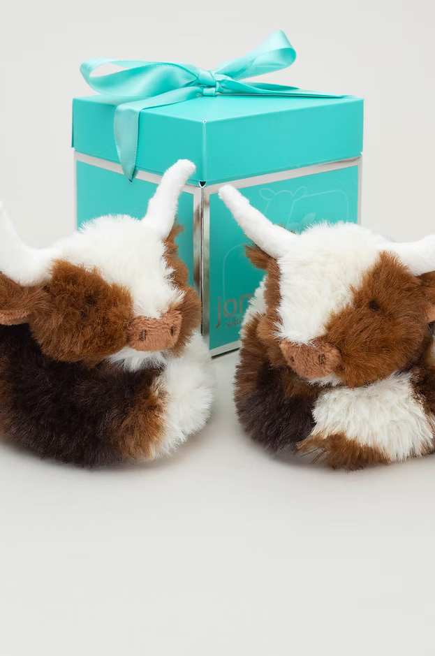 Texas Longhorn Cow Baby Slippers Brown & Pop Up Box